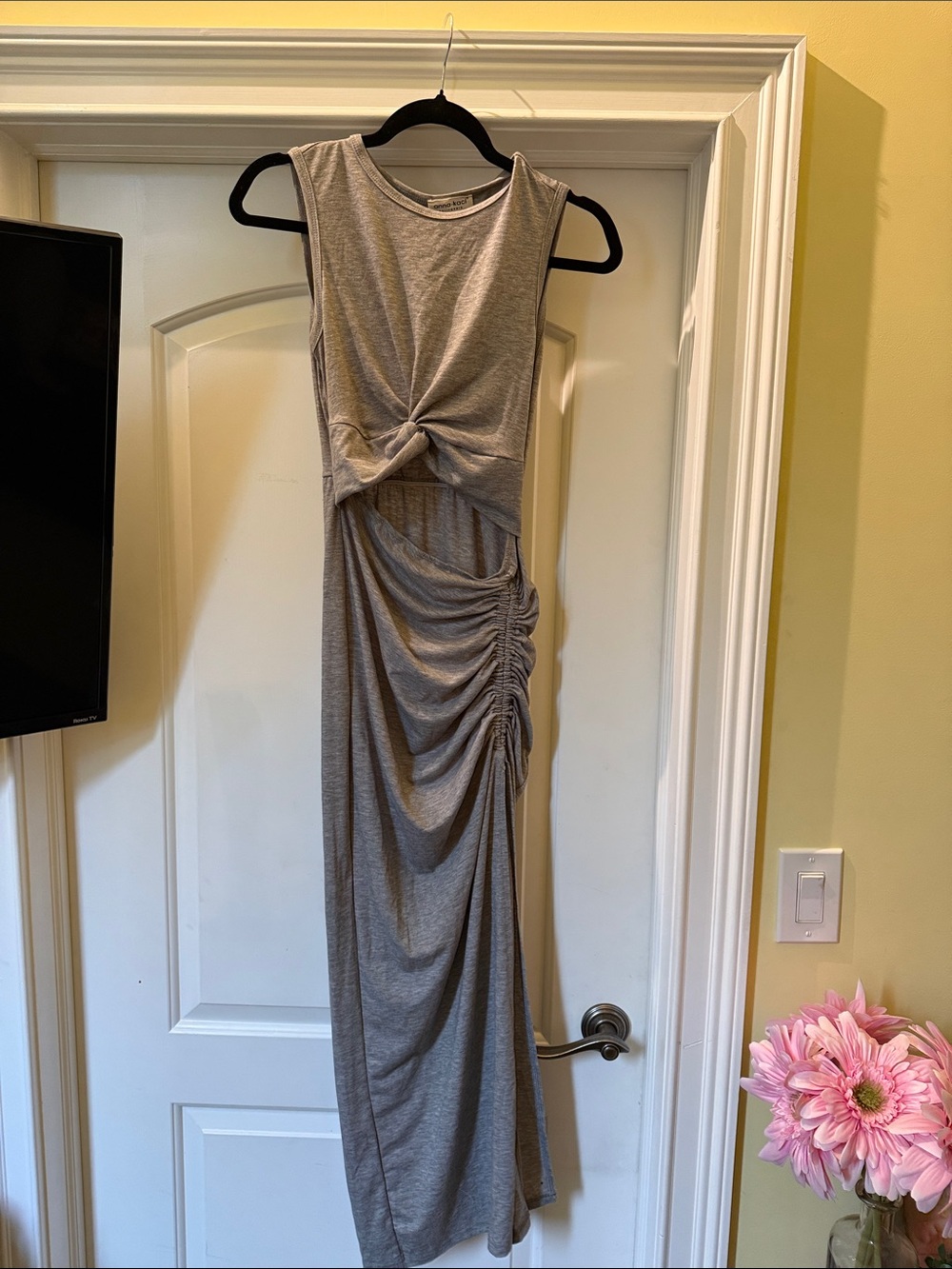 Gray Twist-Front Sleeveless Maxi Dress